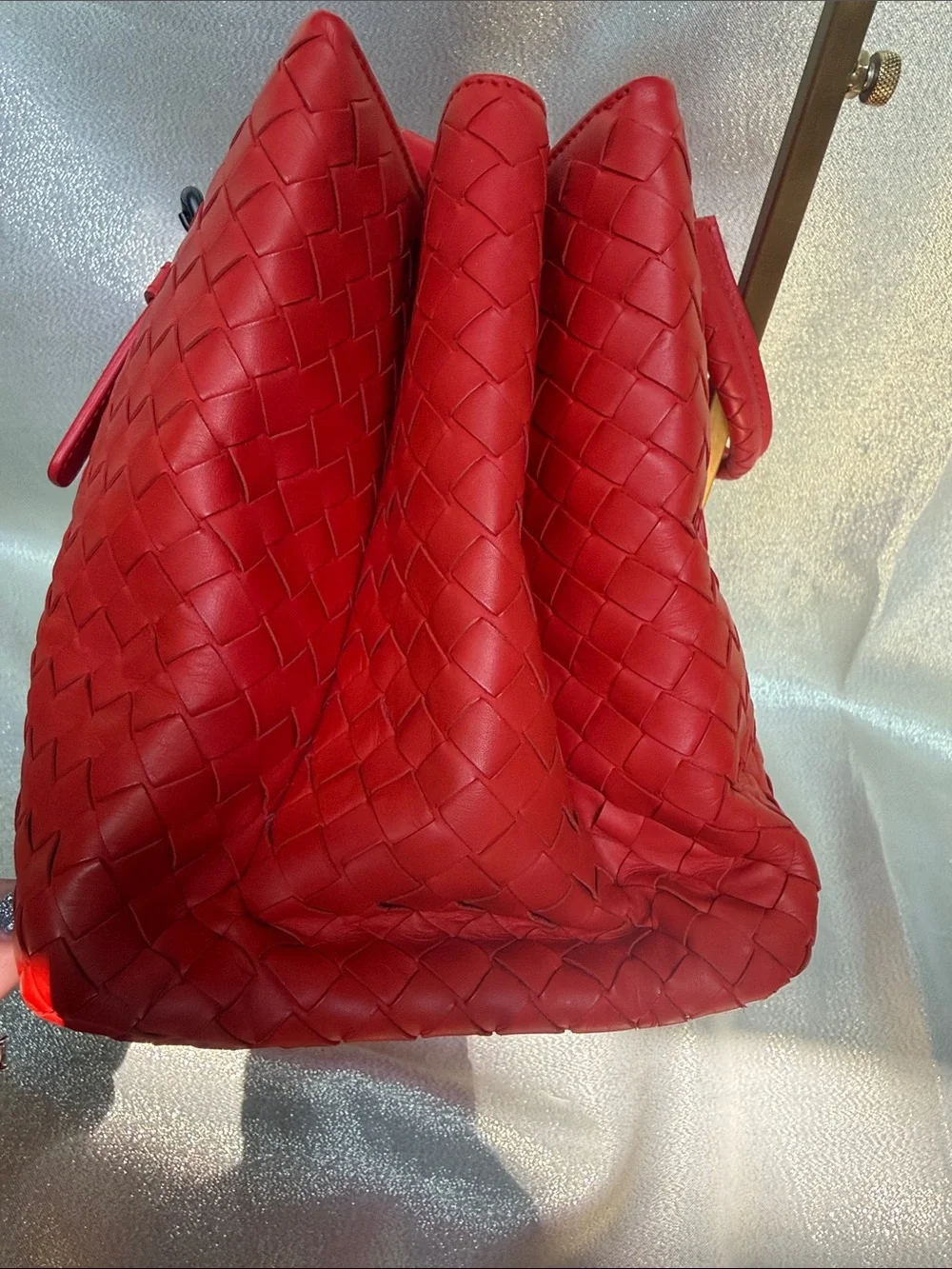 Bottega Veneta Red Intacciato Nappa Leather Roma Bag